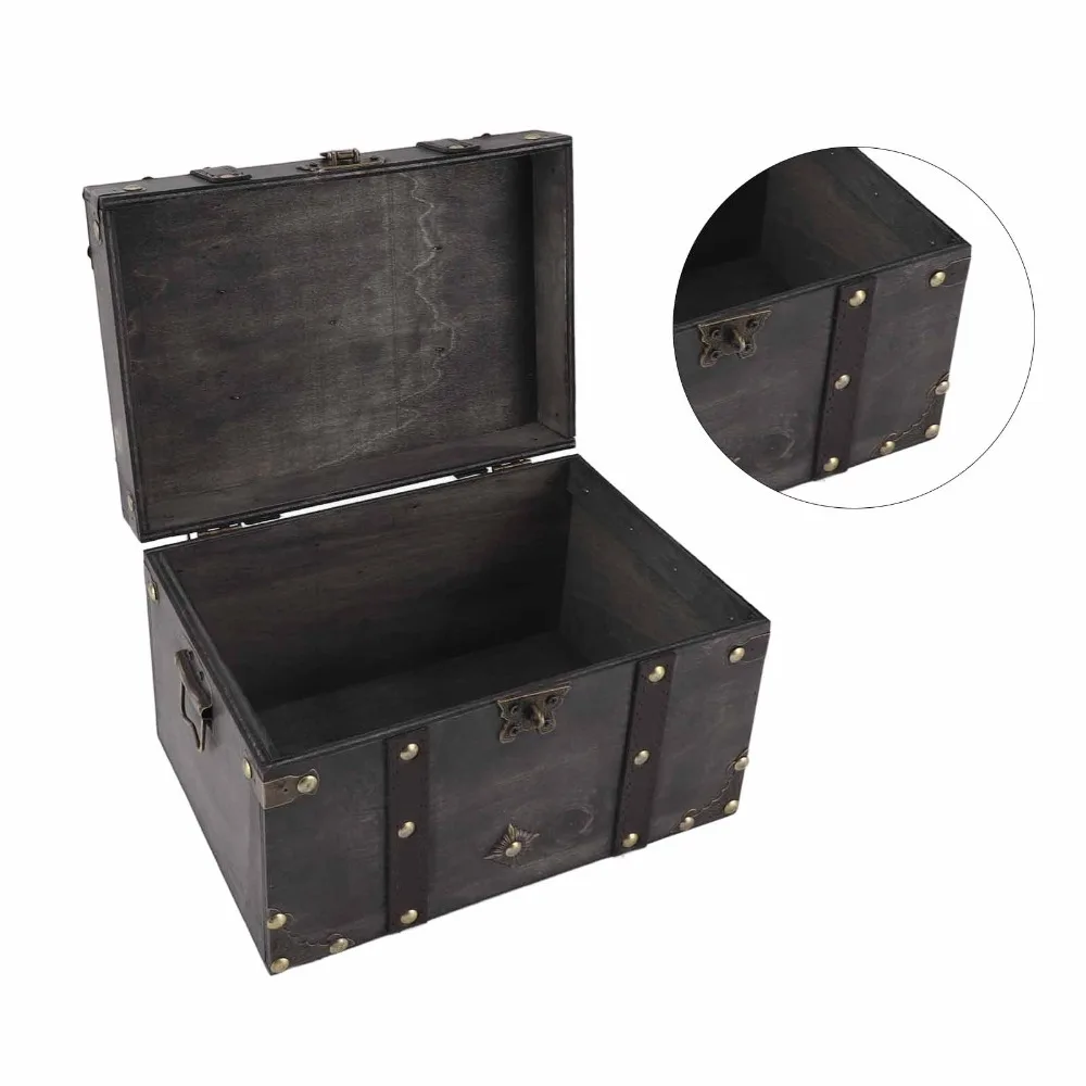 Grey Wooden Storage Box Red Exquisite Decorative Treasure Chest Lockable Lid Large Wooden Box With Lock Home Bedroom Decor