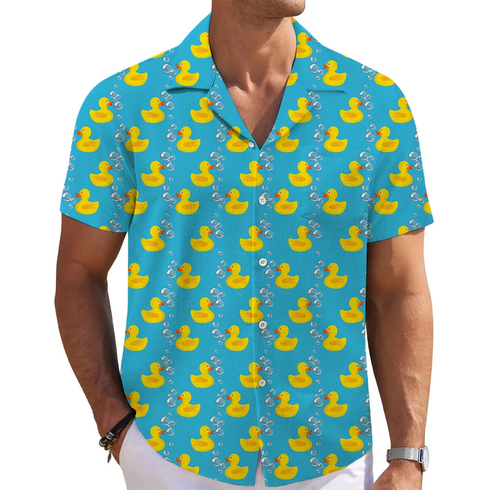 

New Men's Shirt Little Yellow Duck Hawaiian Beach Trendy Lapel Short Sleeve Shirts 3D Printed Casual Fashion Blousemen's Clothin