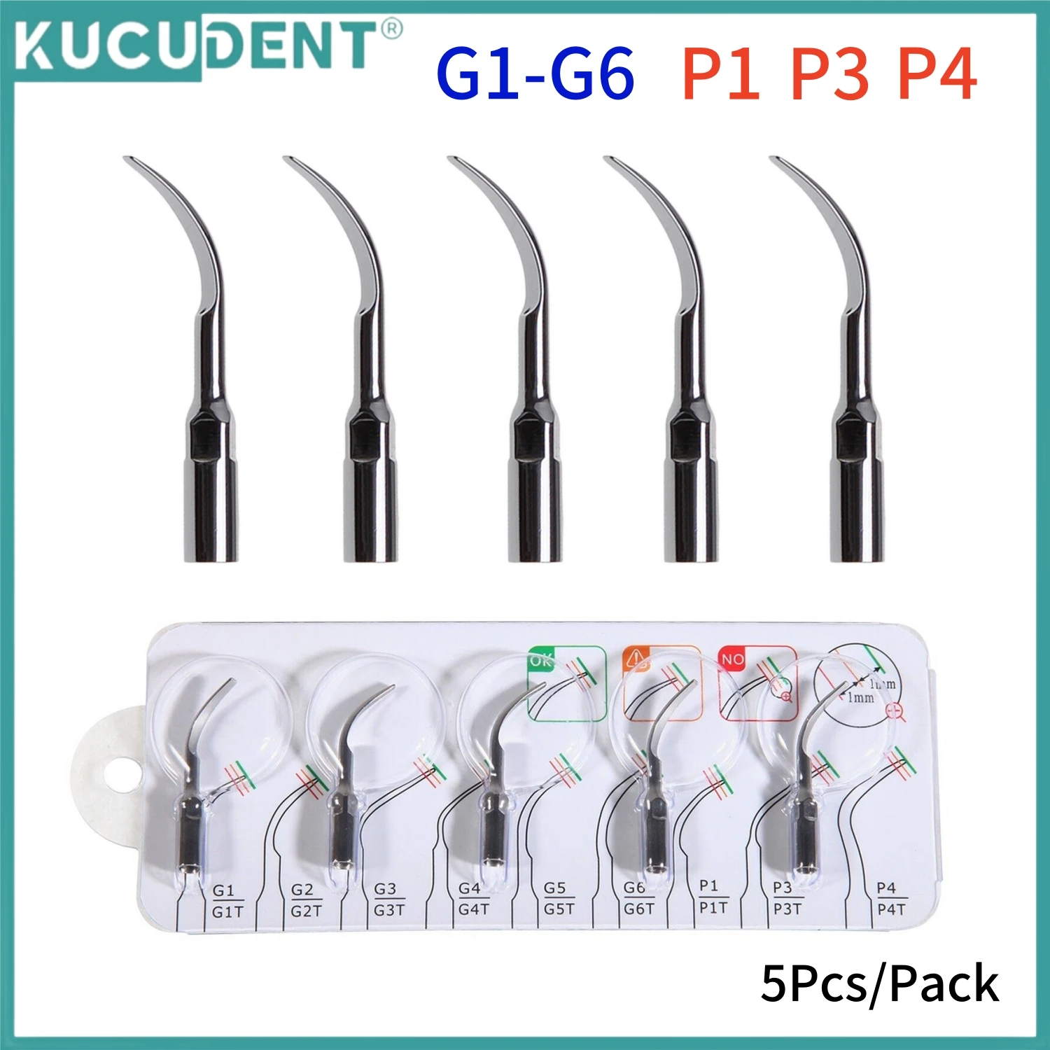 

KUCUDENT 5pcs Dental Ultrasonic Scaler Tip fit for EMS/ WOODPECKER Handpiece Perio Scaling Insert Tip G1 G2 G3 G4 G5 G6 P1 P3 P4