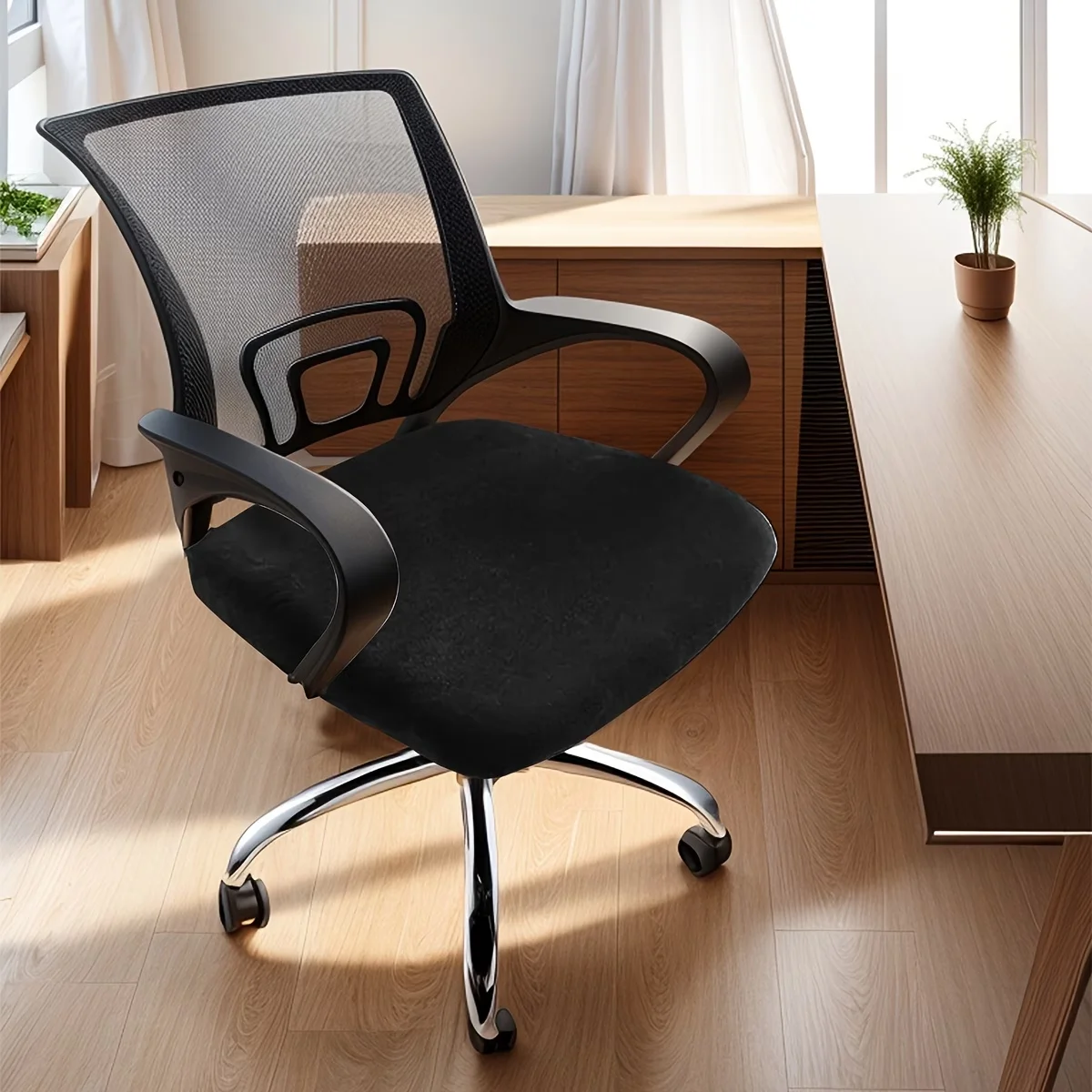 1PC Solid Color Stretch Chinchilla Office Stool Cover, Elastic Band Adjustable, Suitable for Office and Home Use