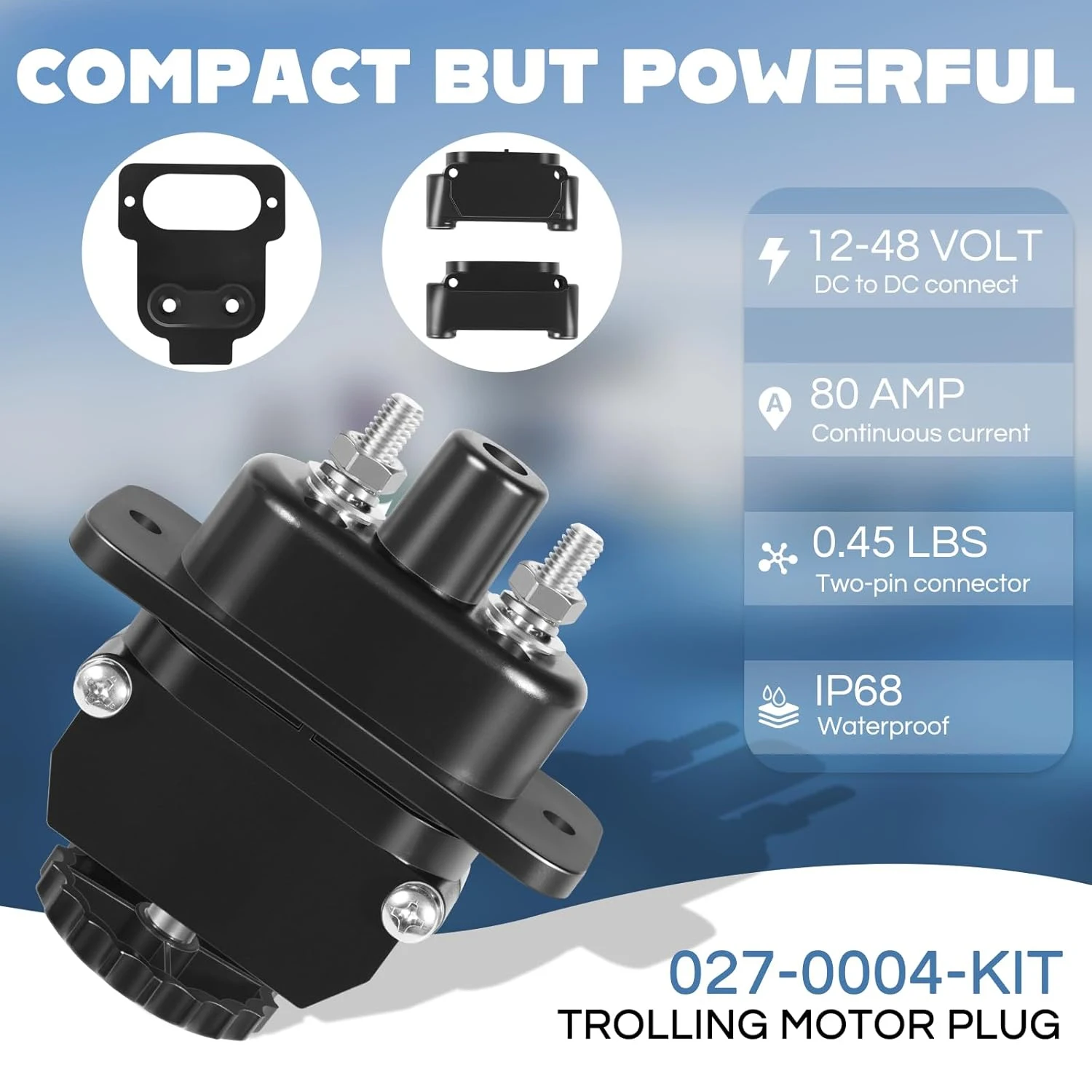 027-0004-KIT Trolling Motor Plug,DC Power Connector | L-Shaped & Linear Straight Mount, for Battery Tender with 80A/90A Capacity