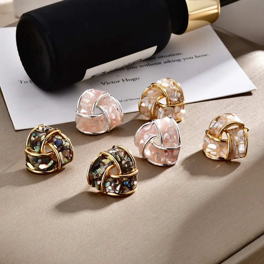 Fashion Commuter Colorful Abalone Shell Triangle Stud Earrings Temperament Versatile Trendy White Shell Ear Jewelry For Women