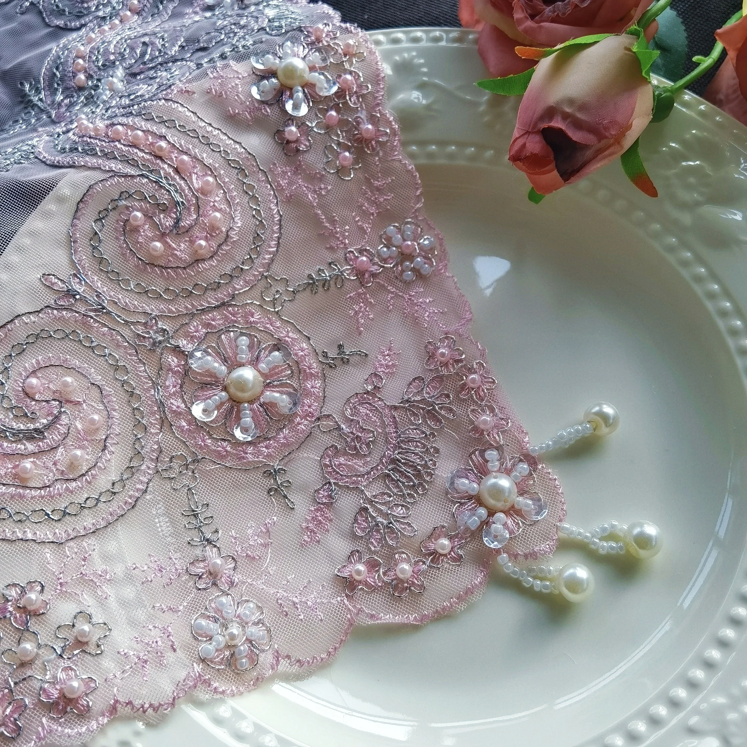 Rosa Tischläufer, Hochzeitstischdecke, rechteckige Spitzenabdeckung, Partyzubehör, niedlicher Stil, Tischdekoration, Mädchen-Taufdekoration