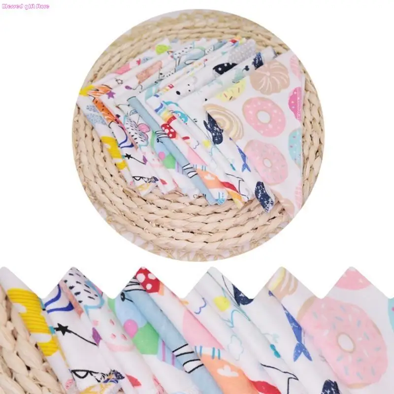 

D0JC 5 Piece Infant Handkerchief Bib Square Baby Stuff Feeding Cotton Towel Dirty-proof Washing Face Random Print Towel