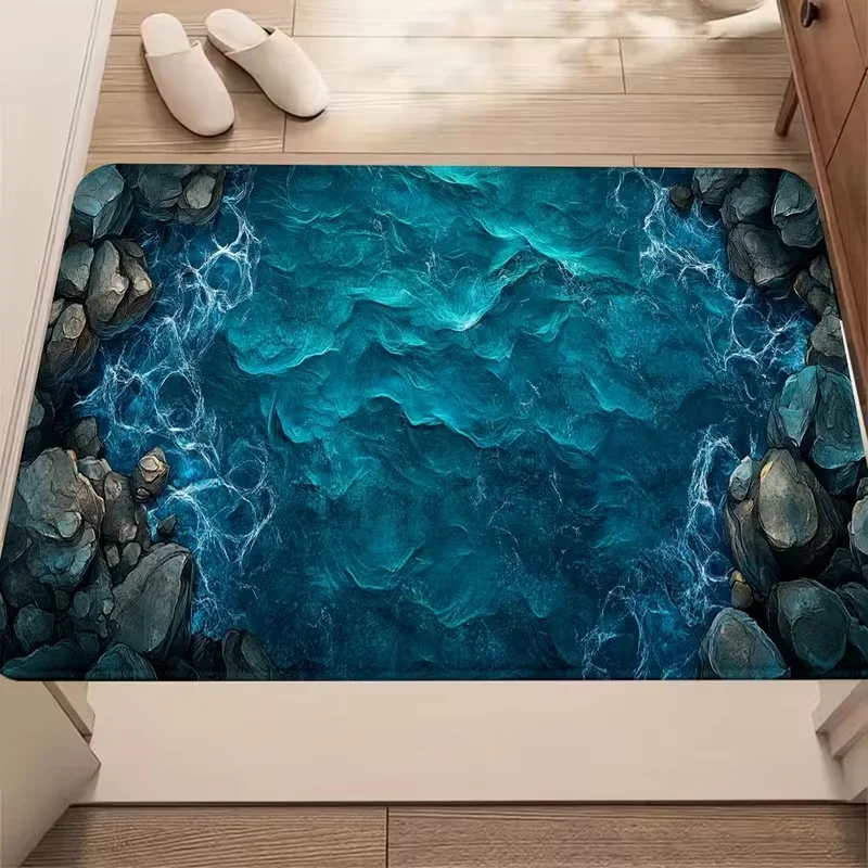 Moderner Teppich als Fußmatte mit Ozean-Oberflächen-Rendering in Top-View für Schlafzimmer, Wohnzimmer, Küche, Heimdekoration und Feiertage