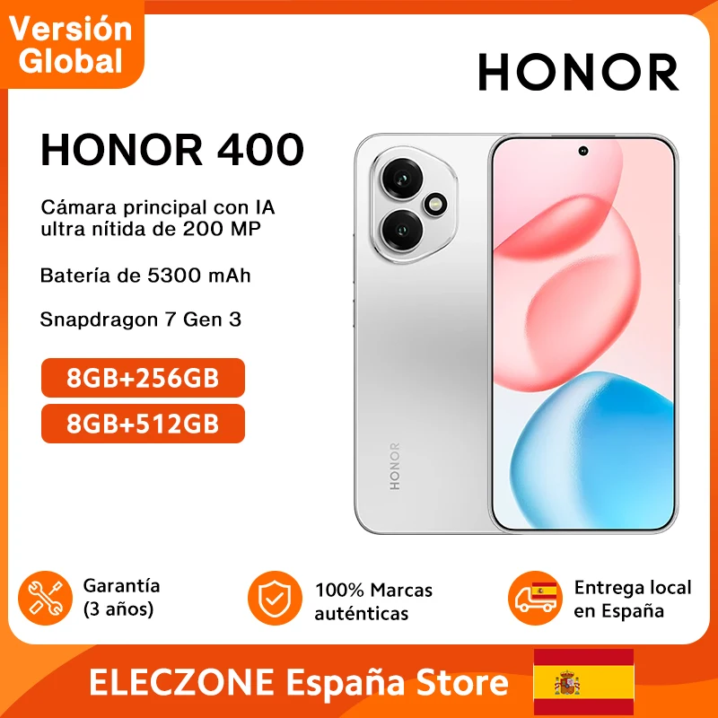 Versión global HONOR 400 5G Smartphone Cámara principal AI ultra nítida de 200 MP Batería de 5300 mAh Qualcomm Snapdragon 7 Gen 3 Resistencia al agua IP65