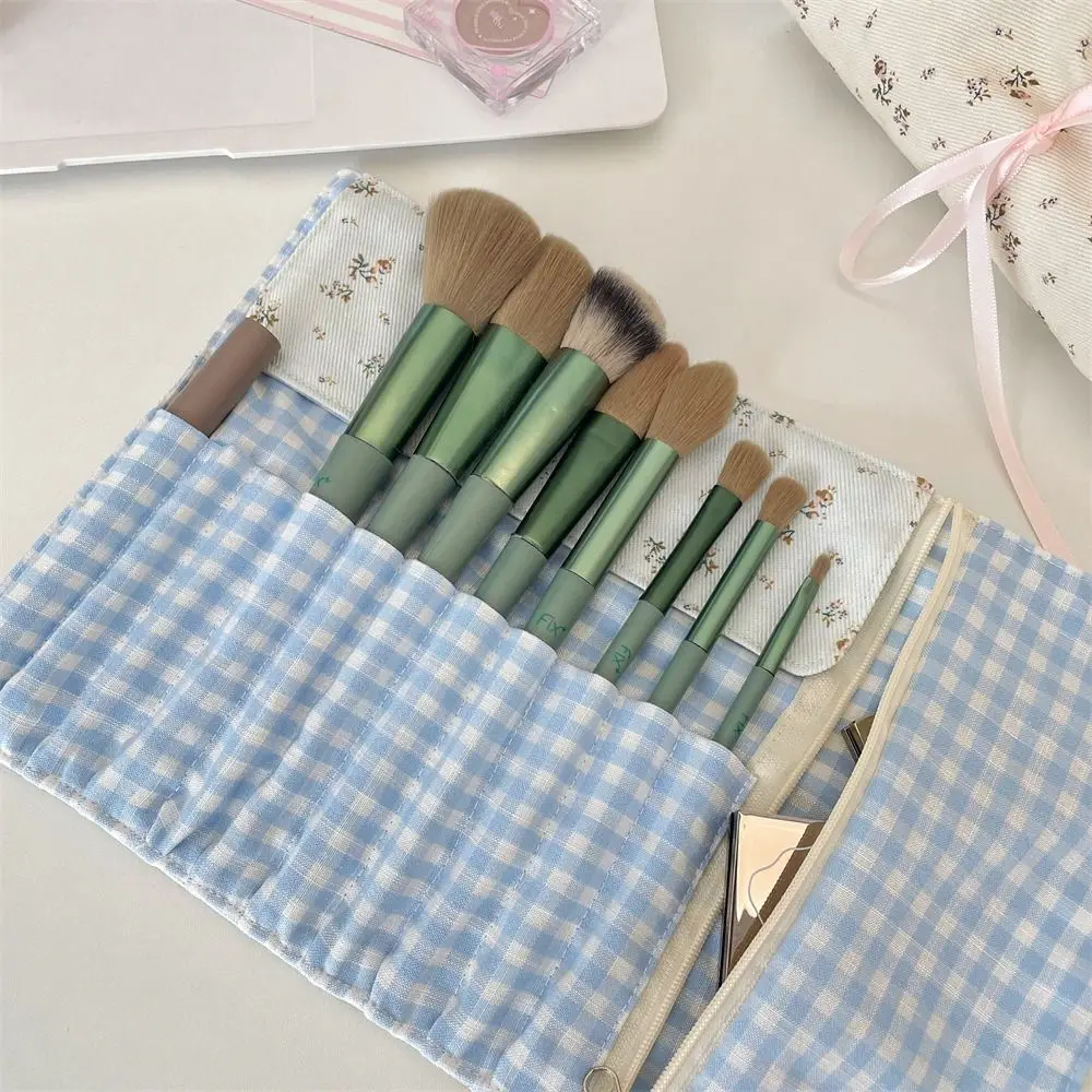 Convenient Makeup Brush Bag Floral Pattern Pink Cosmetic Storage Bag Large Capacity Eyebrow Pencil Box Makeup Brush Organizer