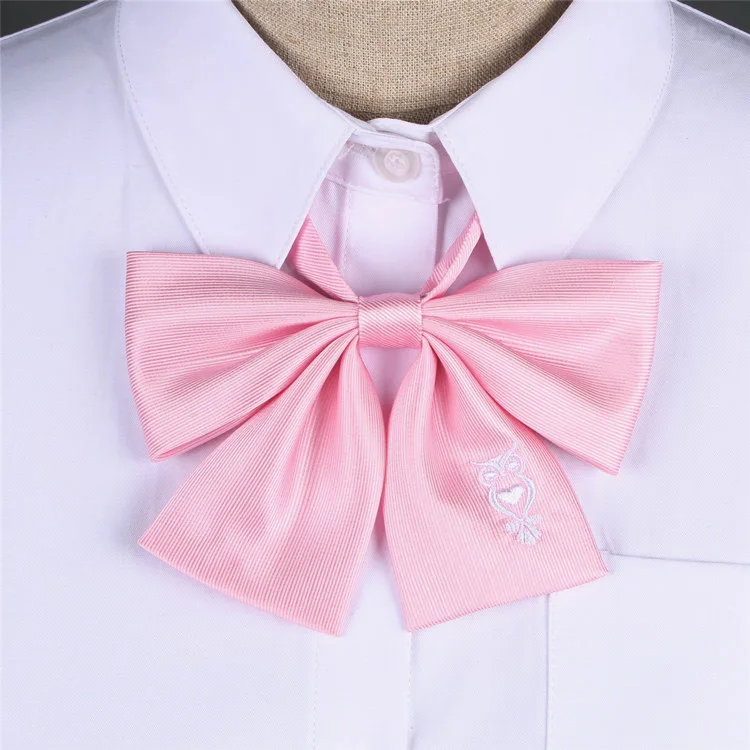 Pajarita de uniforme escolar japonés JK, corbata de satén con dibujo de búho bordado de mariposa, traje de marinero escolar, accesorios de corbata