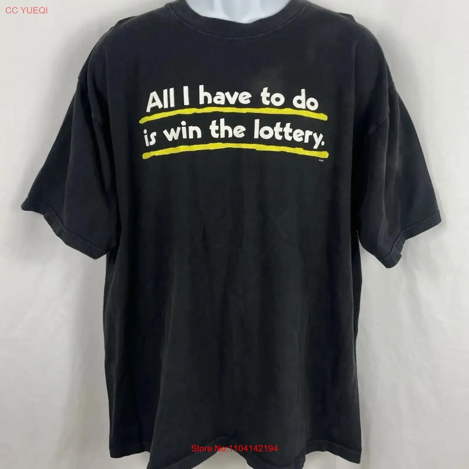 Camiseta Vintage Y2K con la frase "Todo lo que tengo que hacer es ganar la lotería" para hombre, talla XL, color negro, estilo vintage lavado, moderno y con gráfico.