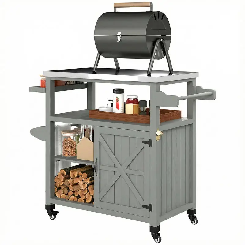 Carrito de barbacoa Dessert Jardin con ruedas y plataforma de acero inoxidable 107x49.5x92.5cm gris