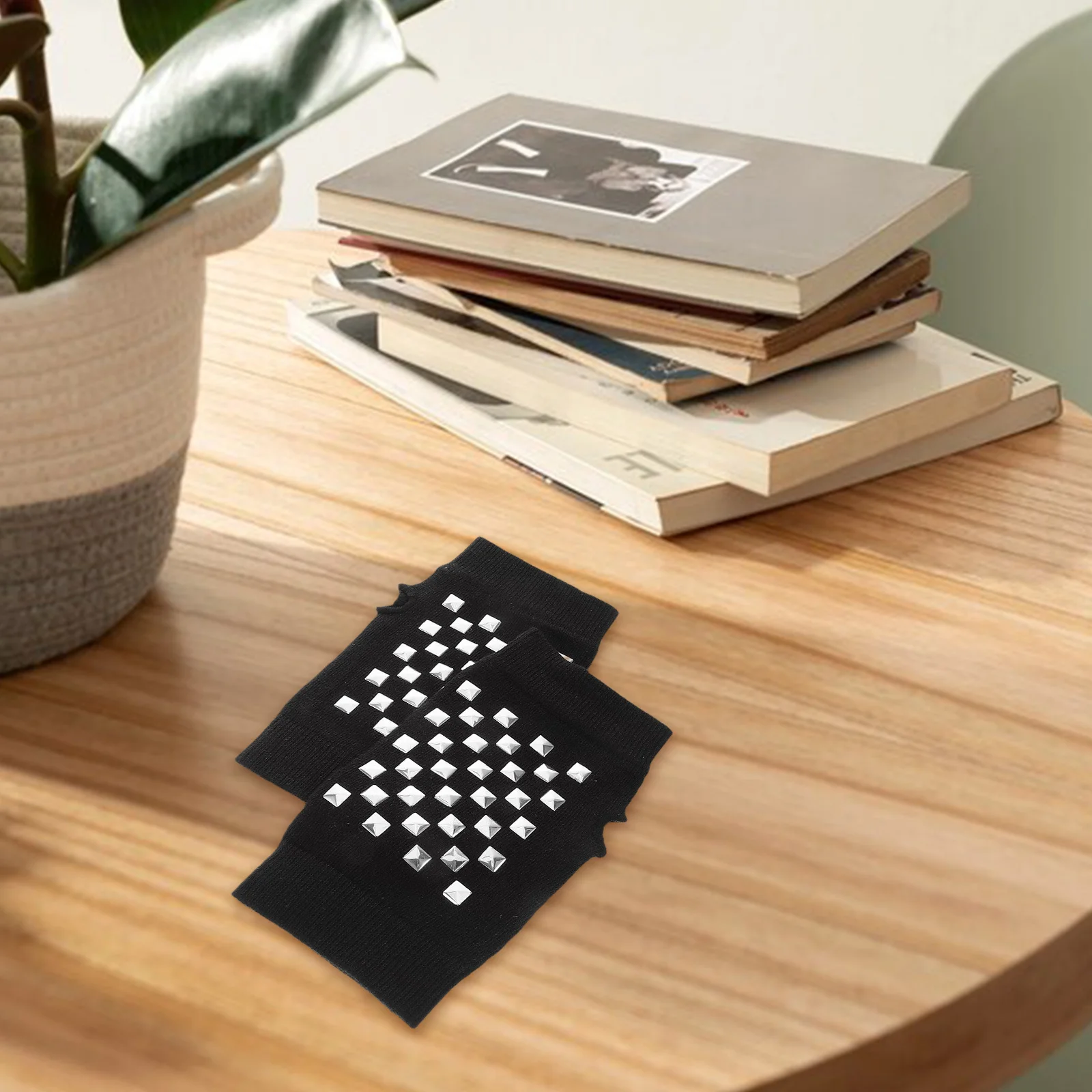 1 زوج أسود محبوك أصابع قفازات للنساء الدافئة نصف اصبع القفازات بحار الرقص التطريز ترصيع لمس متوافق #5