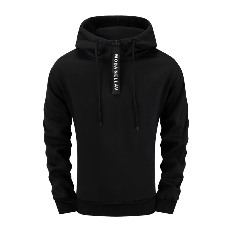 Herren-Kapuzenpullover mit halbem Reißverschluss, einfarbig, Sweatshirt mit V-Ausschnitt, Trainingsanzug, hochwertige Sport-Jogging-Mann-Kleidung, lässige Herbst-Winter-Tops – Detail 4