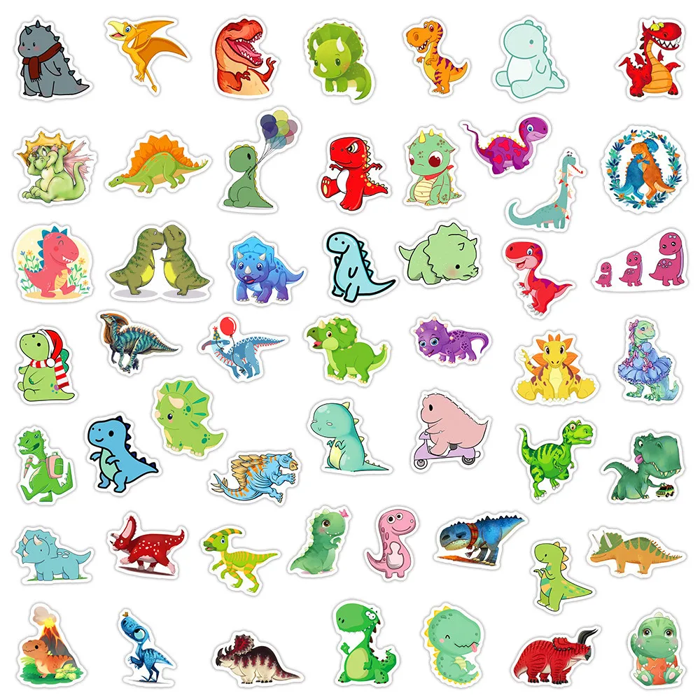 50pcs Cute Dinosaur Stickers Stationery Notebook Scrapbook Phone Pad Cartoon Waterproof Decals for Kids Children Classic Fun Toy