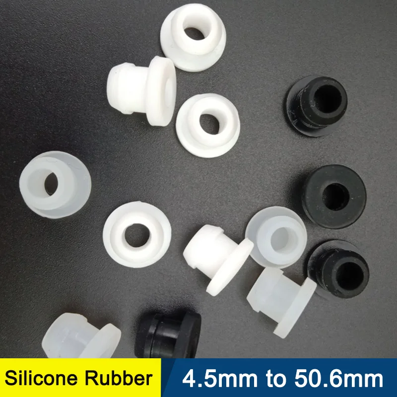 4.5mm to 50.6mm Silicone Rubber Snap-on Grommet Hole Plugs End Caps Bung Wire Cable Protect Bush Black/White/Transparent