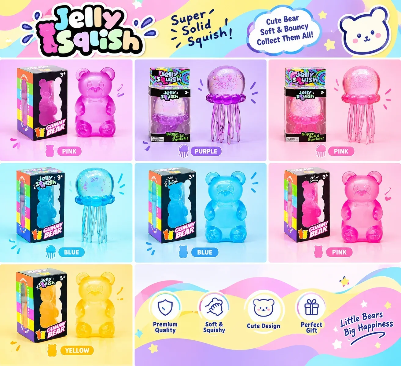 Squishies Nee Doh Jellyfish Squish Toy Fidget Toy, Water Sensory Soft Jelly Squeeze Stress Relief Fidget Toy Squeeze Blind Box