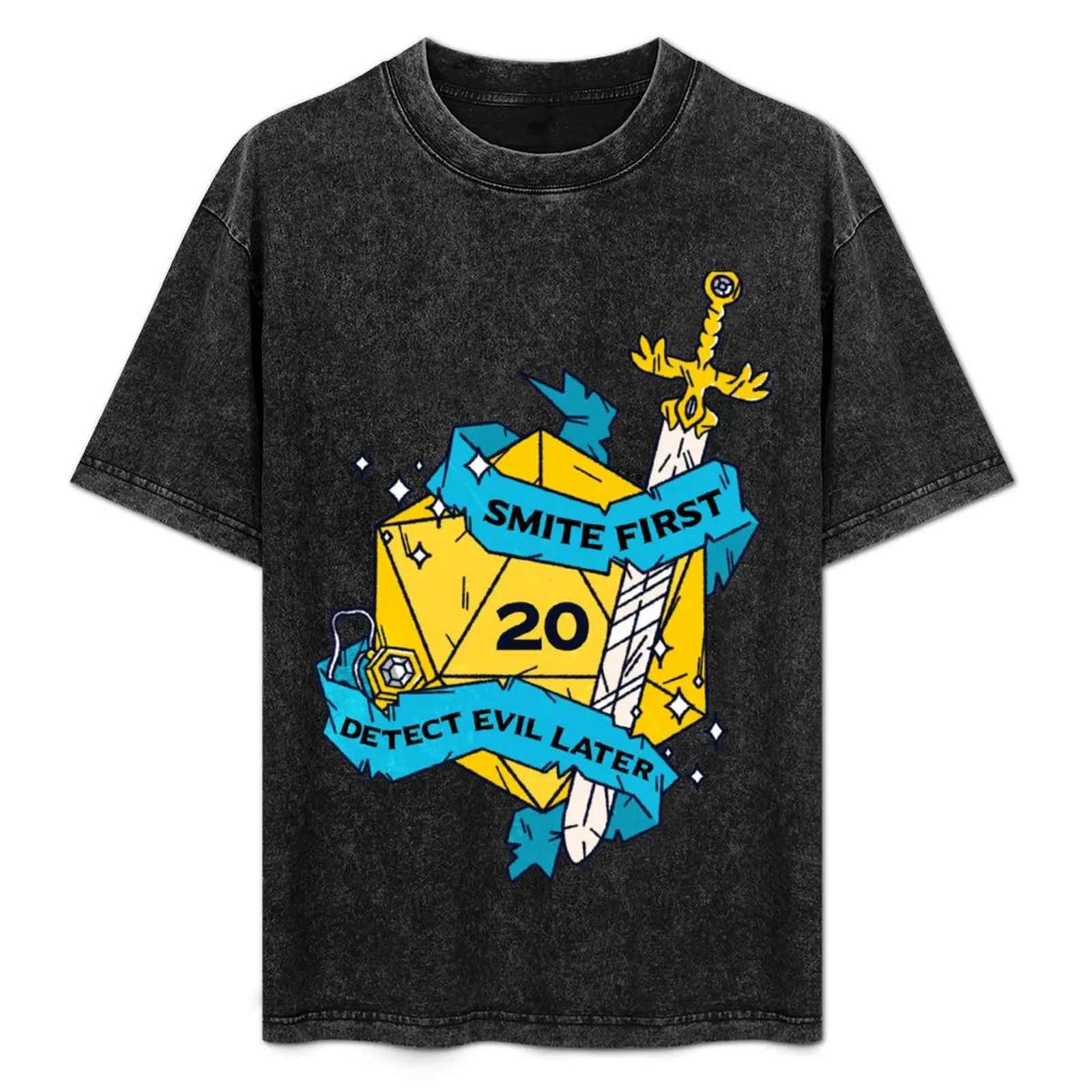 

Tabletop RPG Paladin - Smite First, Detect Evil Later T-Shirt Daily Casual Short Sleeve Tee Shirt