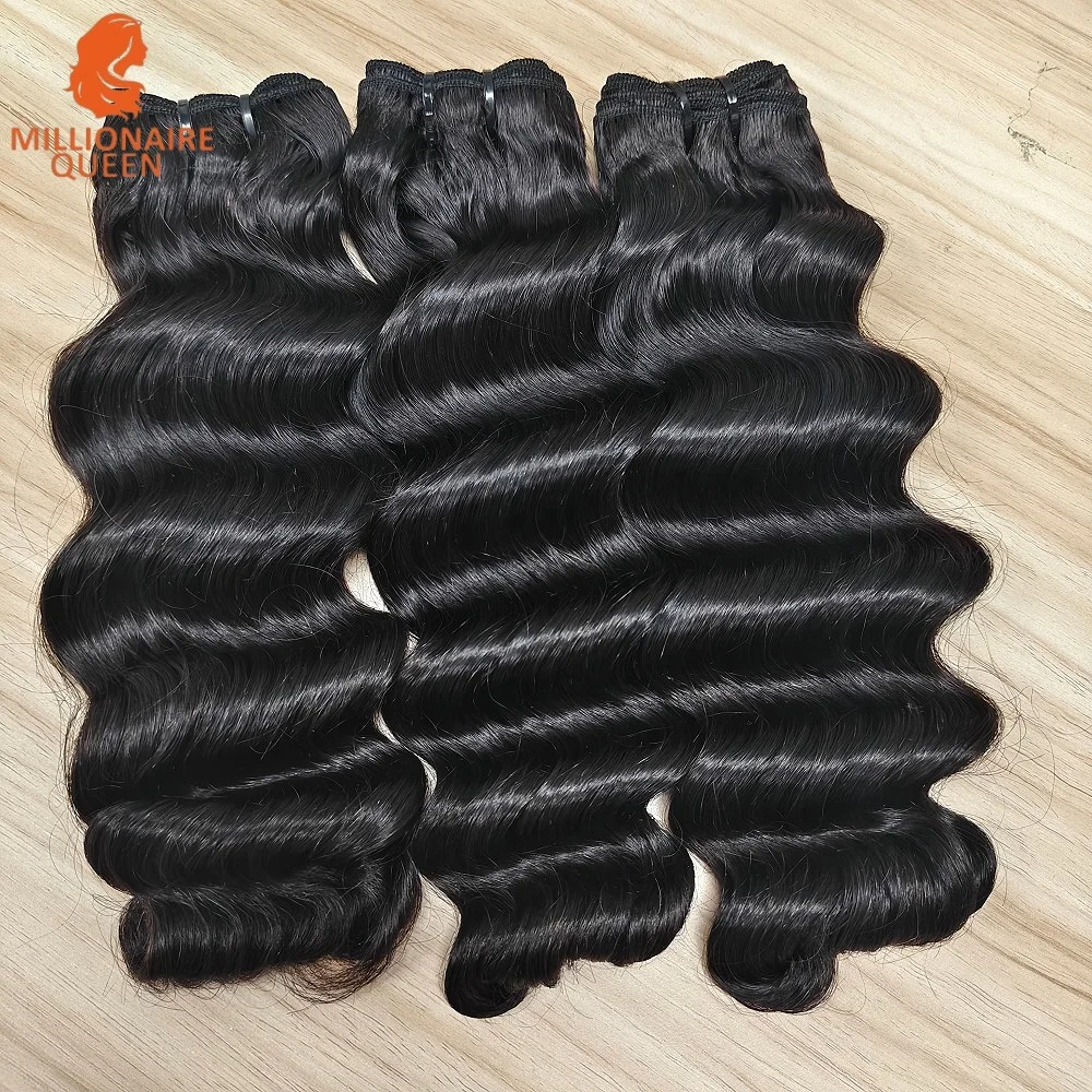Millionaire Queen 12A Double Drawn Loose Deep Wave Bundles Double Weft 100% Virgin Human Hair Extensions For Full Head For Women