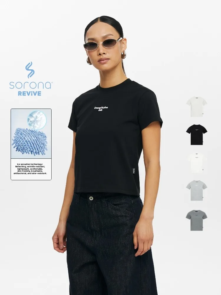 

Oneup American Style Short Sleeve T-Shirt Women's Slim Fit Casual Summer Top White Classic Cotton round Neck Short Length