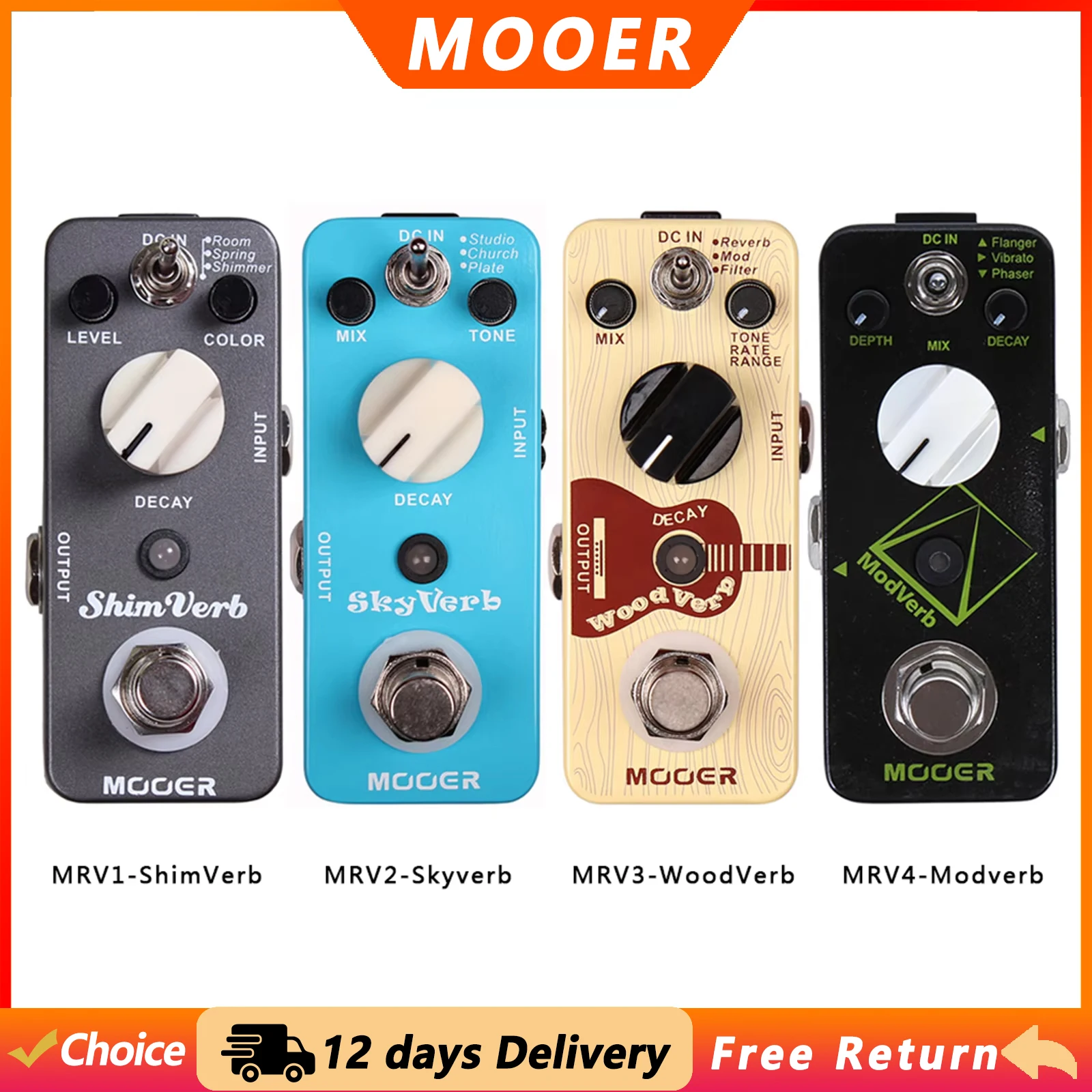 MOOER Guitar Effect Pedal Acoustic Guitar Reverb Pedal Modulation&Digital Reverb Pedal True Bypass Electric Guitar Accessories