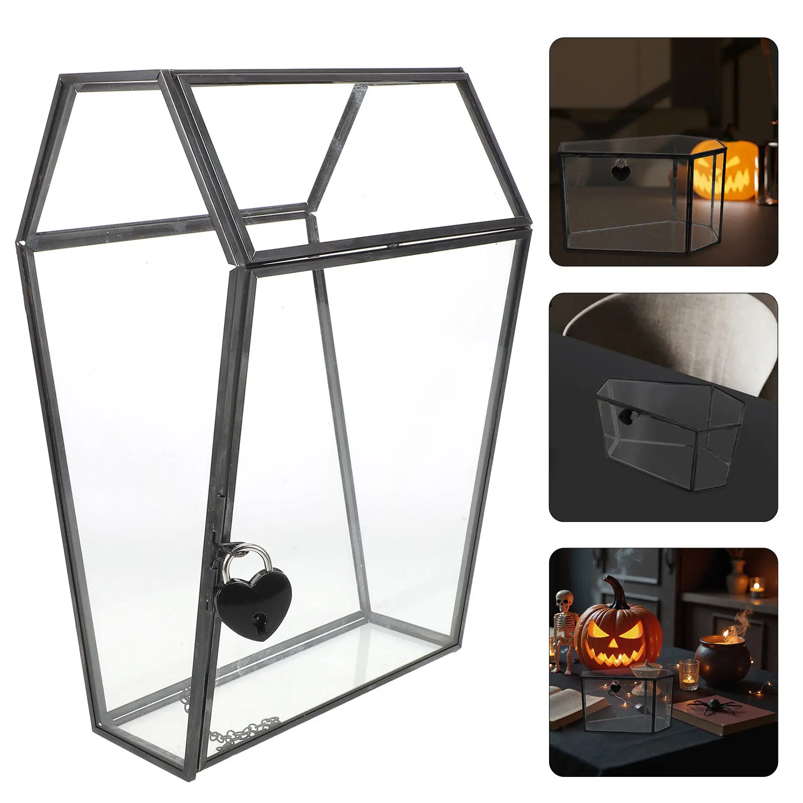 

Glass Coffin Box Transparent Handmade Display Case for Goth Jewelry Collectibles Halloween Decor Keepsake Shadow Box Coffin