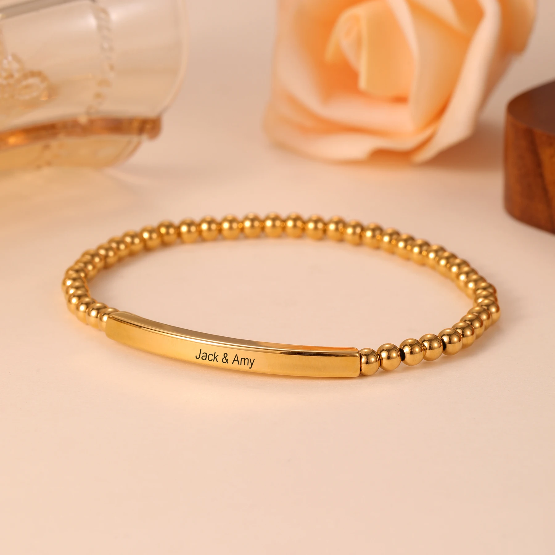 

Custom Name Bracelet Beaded Bracelet Classic Everyday Jewelry Personalized Text Carved Jewelry Valentine's Day Gifts for Women