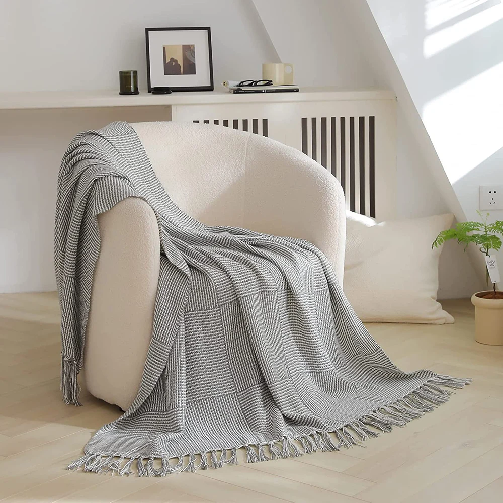 Simple&Opulence 100% Cotton Winter Warm Throw Blanket for Sofa Knit Woven Boho Acrylic Design sofa Soft Blankets for beds