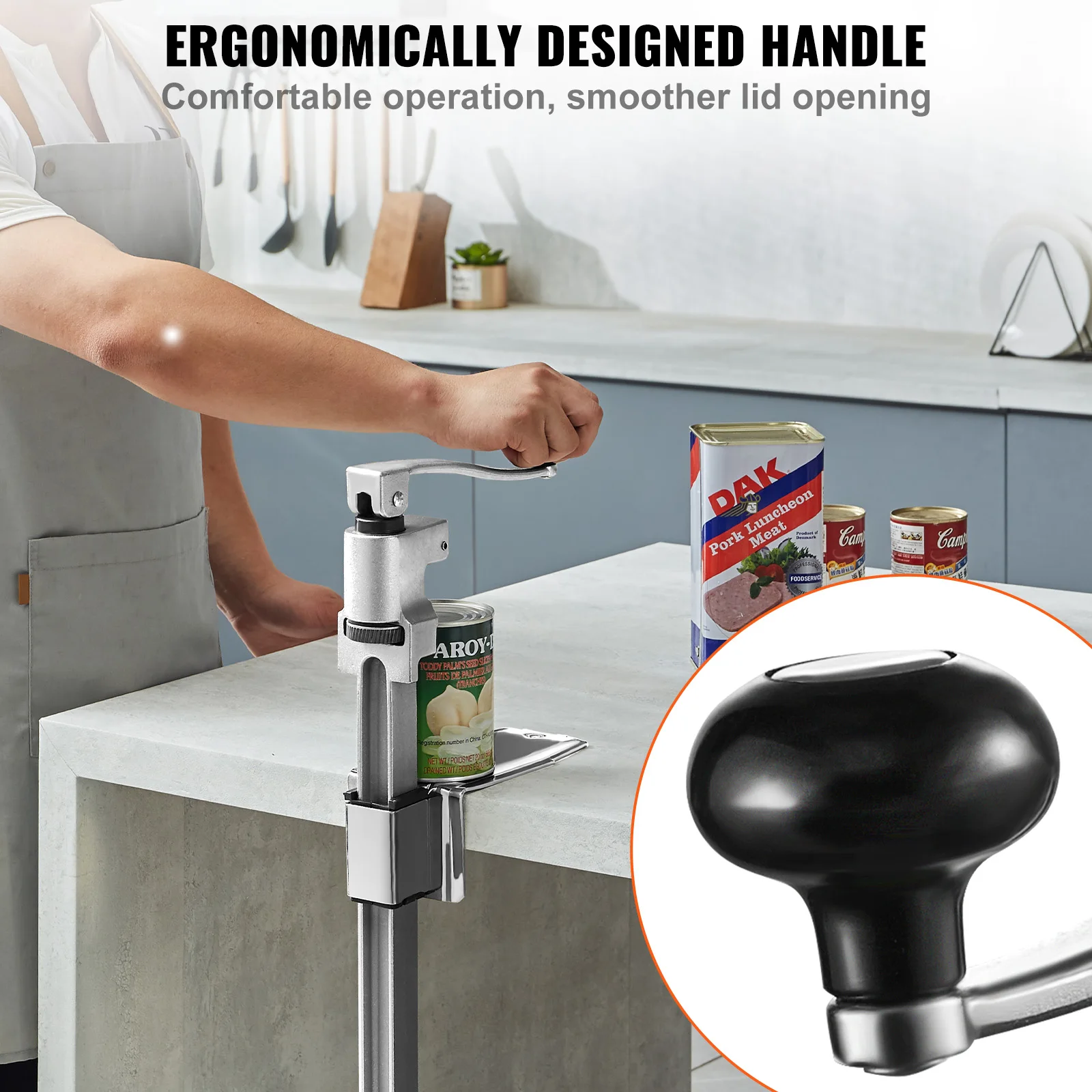 VEVOR Manual Can Opener, Commercial Table Opener for Large Cans, Heavy Duty Can Opener with Base, Adjustable Height Industrial