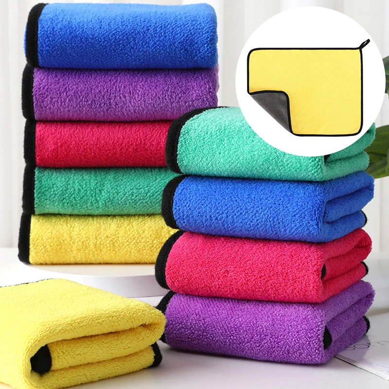 1/10Pcs Thickened Car Washing Towel Double-sided Microfiber Cleaning Towels Car Window Glass Detailing Drying Cloths