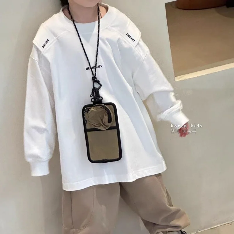 

Boys Long-sleeved T-shirt Spring Autumn New Children's Cotton Bottoming Shirt Baby Cool White Casual Fashion Top