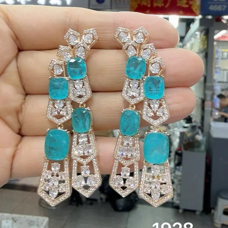 Women Fashion Tassel Drop Earrings Sparkling Cubic Zircon 925 Sterling Silver Needle Delicate Party Ear Jewelry