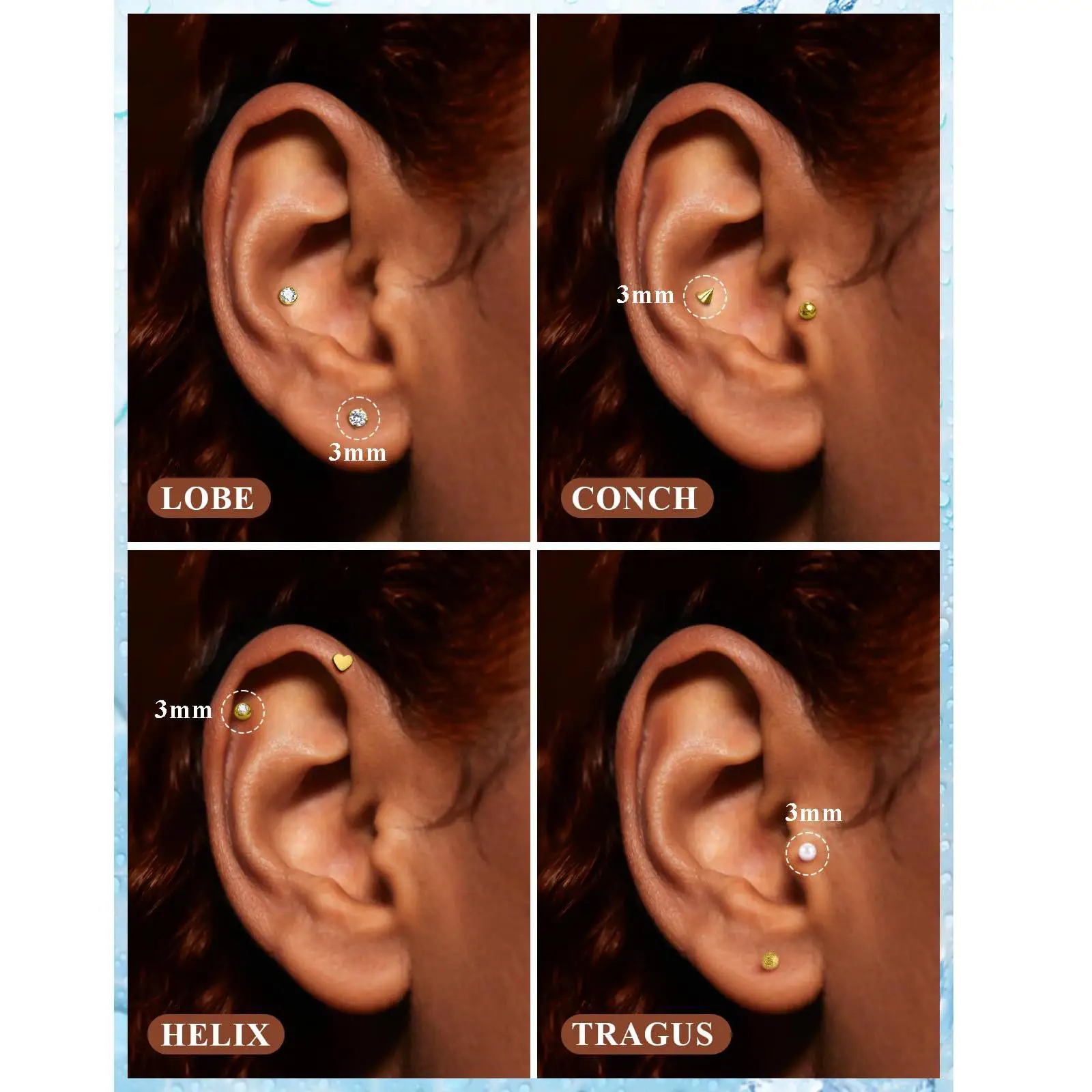 16pcs 16G Nose Stud Surgical Steel Labret Lip Ring Flat Back Tragus Forward Helix Conch Cartilage Lobe Earrings Piercing Jewelry