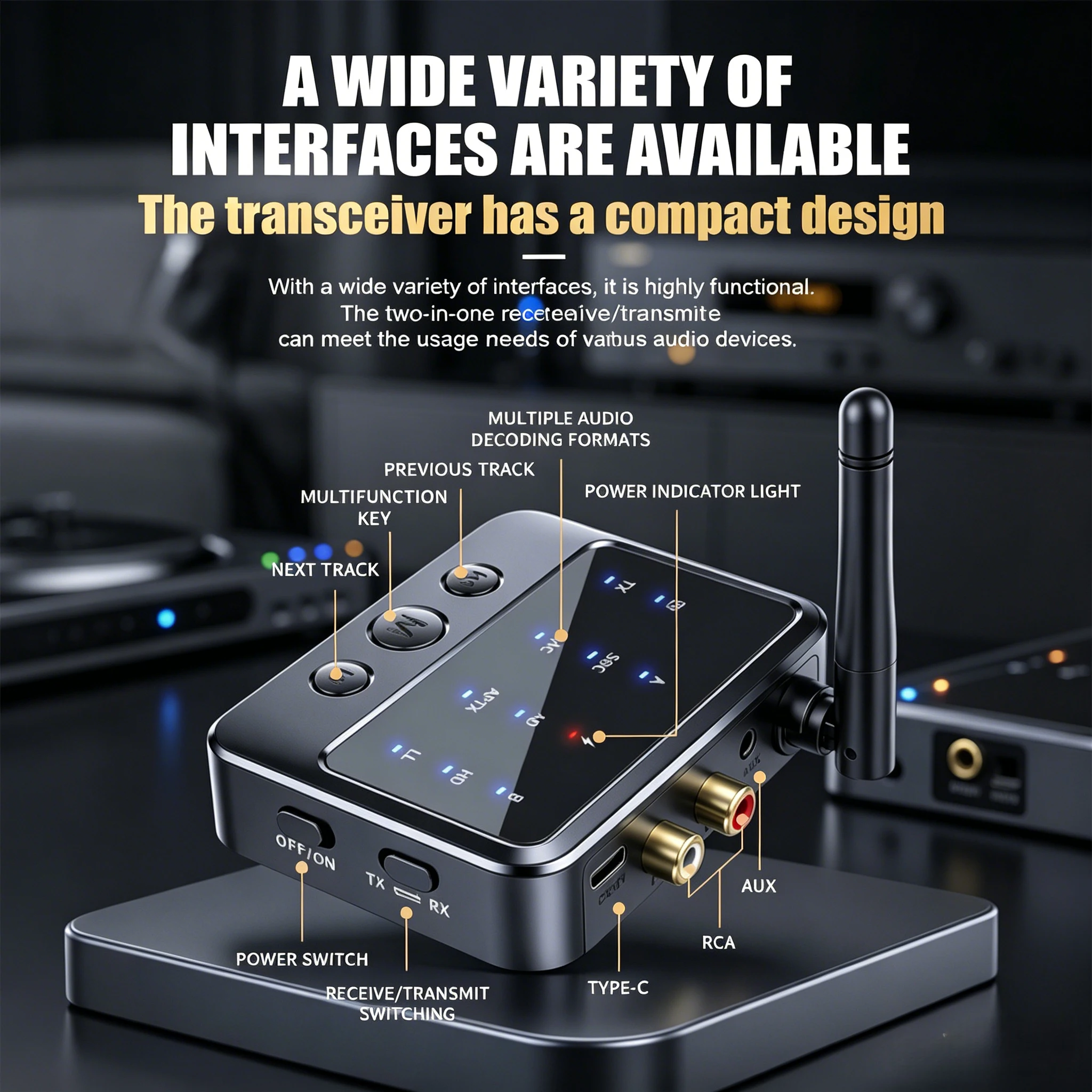 KEBIDUMEI AptX-Adaptive AD/HD/LL AAC 2 w 1 Bluetoothowy Nadajnik-Odbiornik Audio 3.5MM AUX RCA Stereo HiFi Bezprzewodowy Adapter Muzyczny — zdjęcie produktu 2