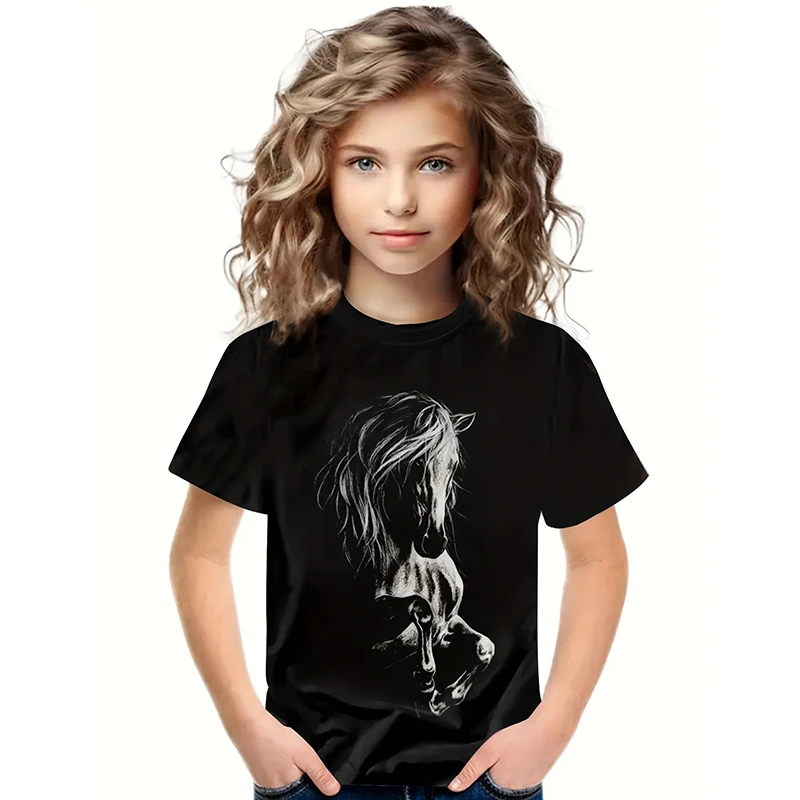 Horse 3D Printed Kids T Shirt For Boys Girls Tees Tops Summer Fashion Cartoon Casual Boy Girl T-shirt Unisex Children's Clothing