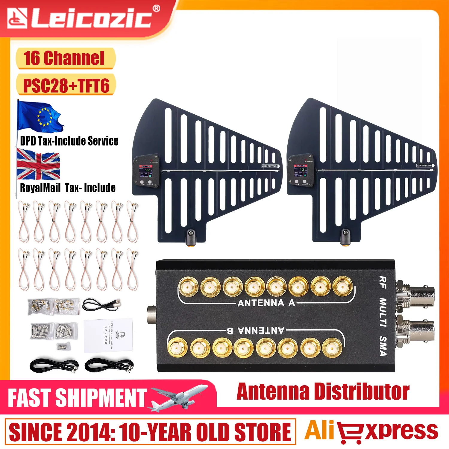 Leicozic PSC28 16 Channel Antenna Distributor RF Signal Splitter RF Multi SMA BNC 12V TFT6 Antenna Interview Wireless Microphone