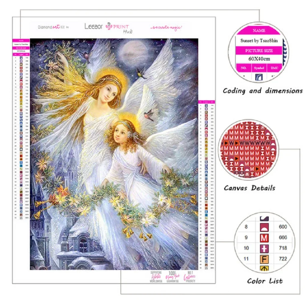 Diamond Painting Divine Angel Cross Stitch Kits Diamond Embroidery Full Drill Mosaic Cartoon Pictures 5D DIY Wall Art Home Decor