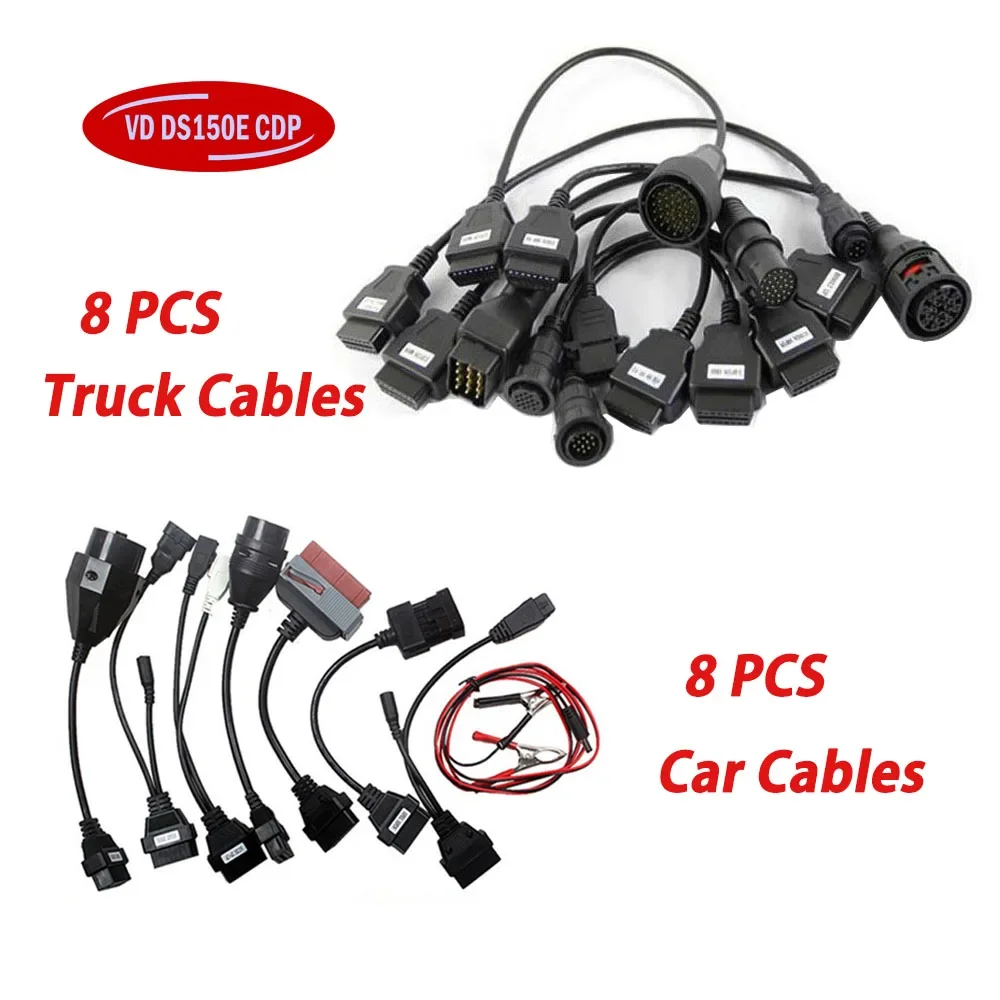 8 Pcs Car Cables + 8 Pcs Truck Cables Adapter Scanner Obd Cable for WOW Cdp Vdijk Autocoms Pro TNESF DELPHIS ORPDC Vd Ds150e Cdp