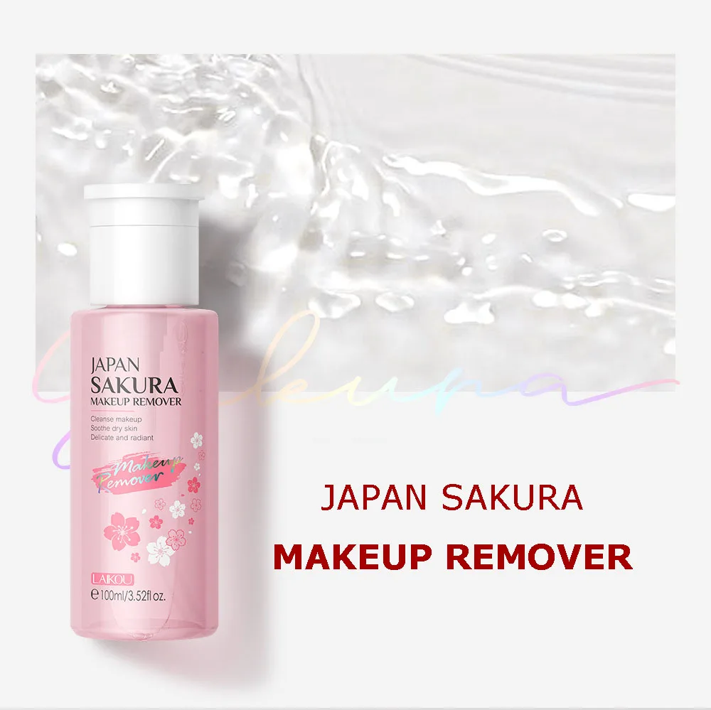 مزيل مكياج ساكورا الياباني من LAIKOU، 100 مل، تنظيف عميق، حل مثالي للبشرة الحساسة، إزالة مكياج لطيفة