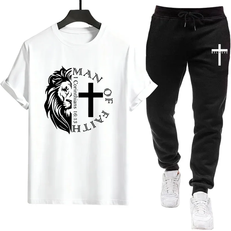 

Мужской универсальный спортивный костюм для активного отдыха: дышащая футболка с коротким рукавом и спортивные брюки для лета и повседневной носки