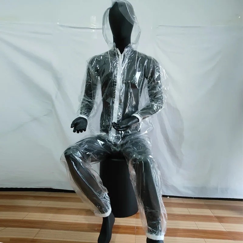 

Сексуальный прозрачный пластиковый комбинезон на молнии из ПВХ с капюшоном и длинными рукавами, водонепроницаемые мягкие гладкие ABDL, подгузники для пар, взрослых и детей, штаны