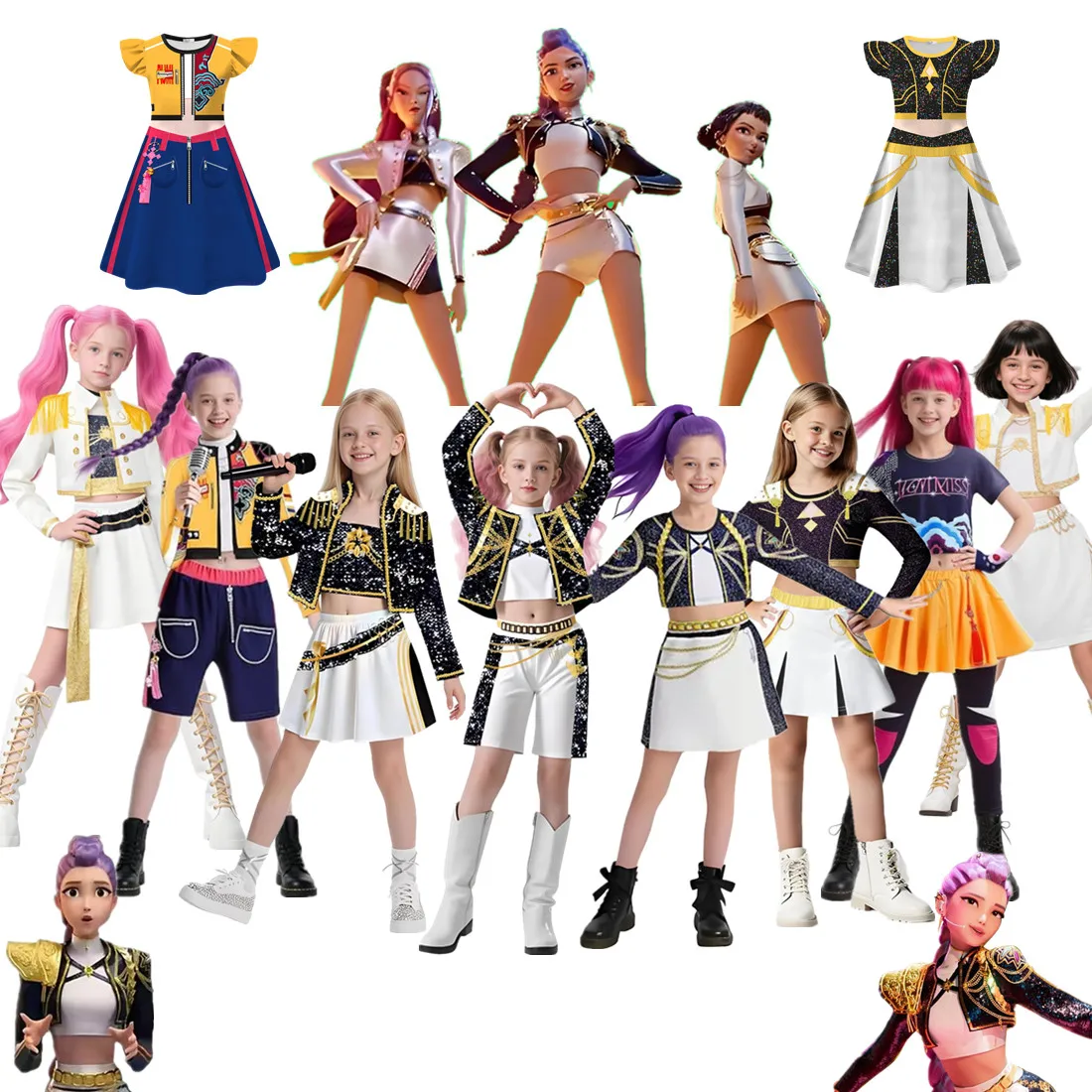 K-pop رومي زوي ميرا طفل تأثيري هنتركس زي ثلاثية الأبعاد طباعة شيطان الصيادين المرحلة ازياء الطفل هالوين ملابس للحفلات 3-15Y #1