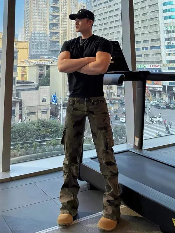 

Мужские джинсы American Camouflage Knife: удлиненные, зауженные, прямые, рабочие брюки для весны и осени, в стиле High Street