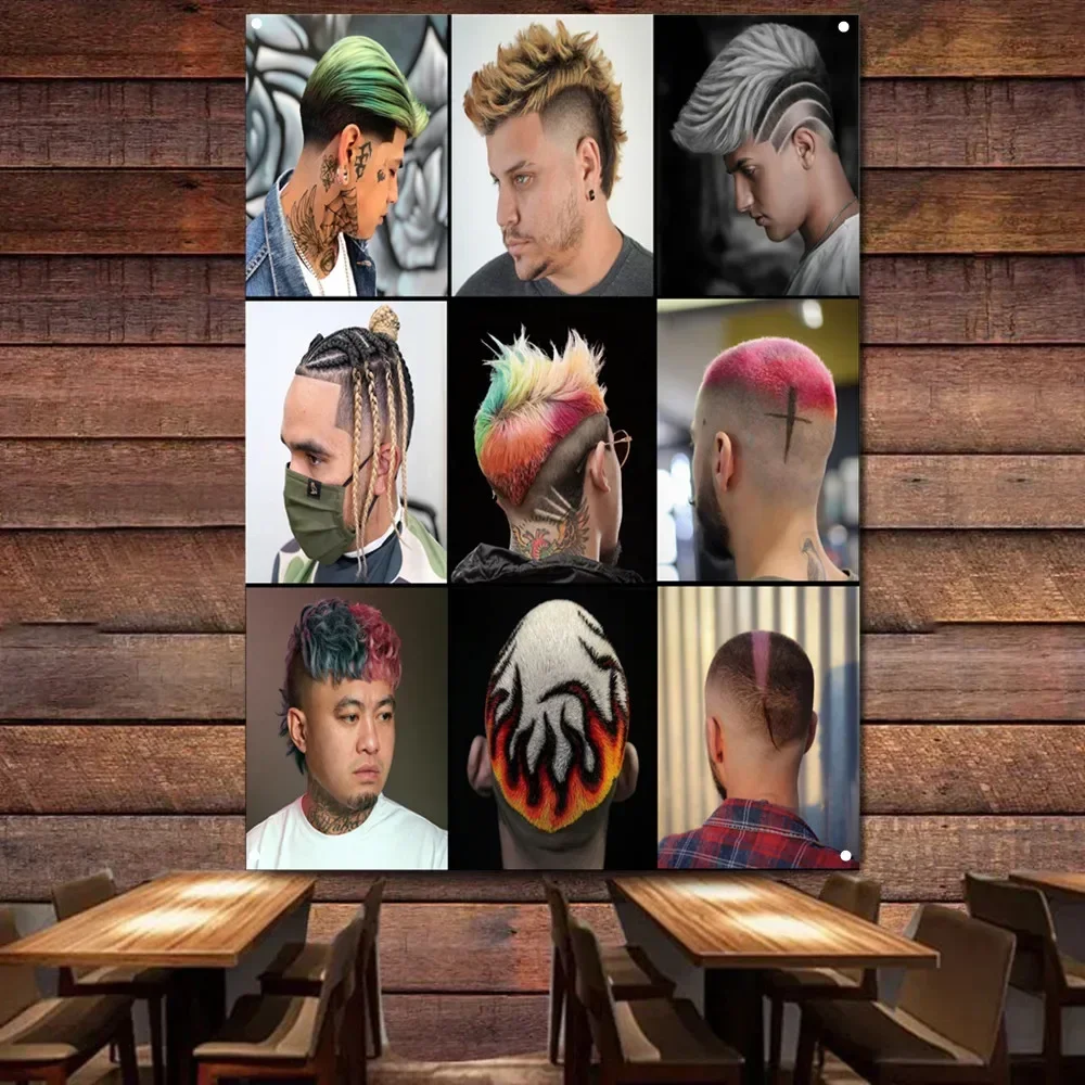 Men's Hairstyle Wall Art Poster - Barber Shop Haircut & Shave Service Banner & Flag - Wall Charts for Your Stylist's Business