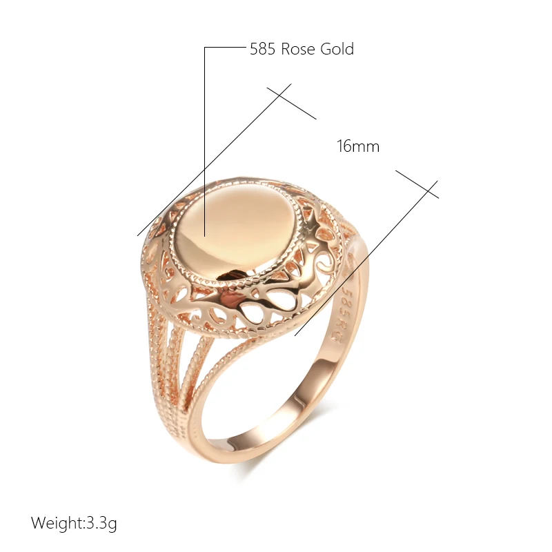 Kinel Hot Fashion Glossy Rings for Women 585 Rose Gold Simple Pattern Round Rings Ethnic Bride Wedding Jewelry 2022 New