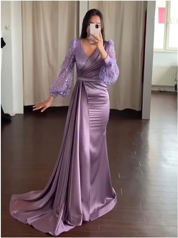 

Evening Dresses Lace Sequinl Sleeve Mermaid Party Dresses 2024 Side Slit Holiday Dress Saudi Arabia Prom Gown فساتين طويلة