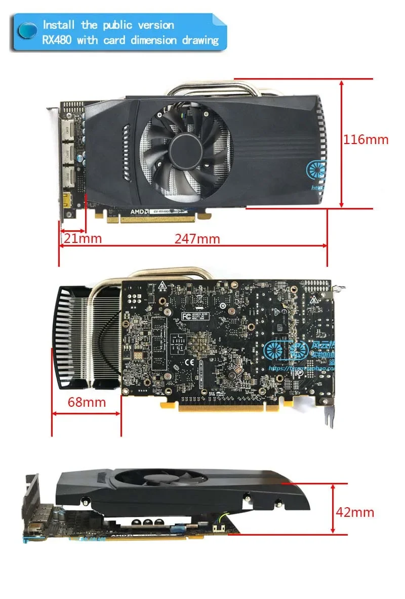 Radiador GPU VGA, disipador de calor inferior de cobre puro, tres tubos de calor con gran volumen de aire, 53 agujeros para AMD public RX470 480 570 580