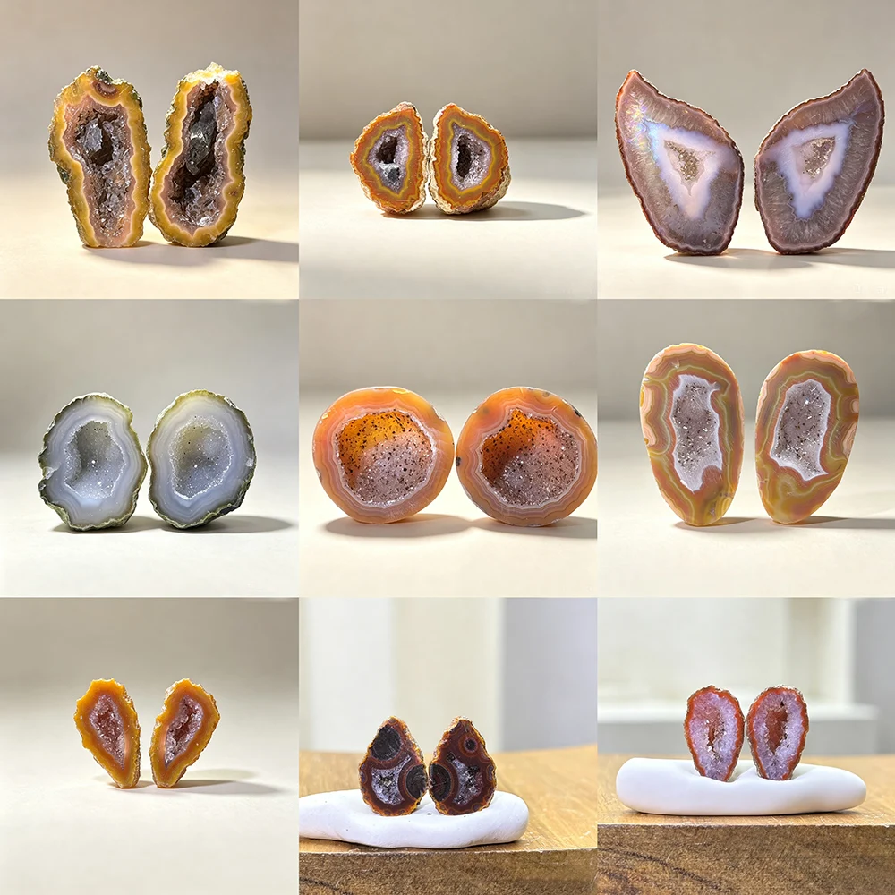Mini Natural Zhanguo Red Agate Geode Crystal Pair Raw Healing Stone Home Desk Ornament Spiritual Crystal Gift