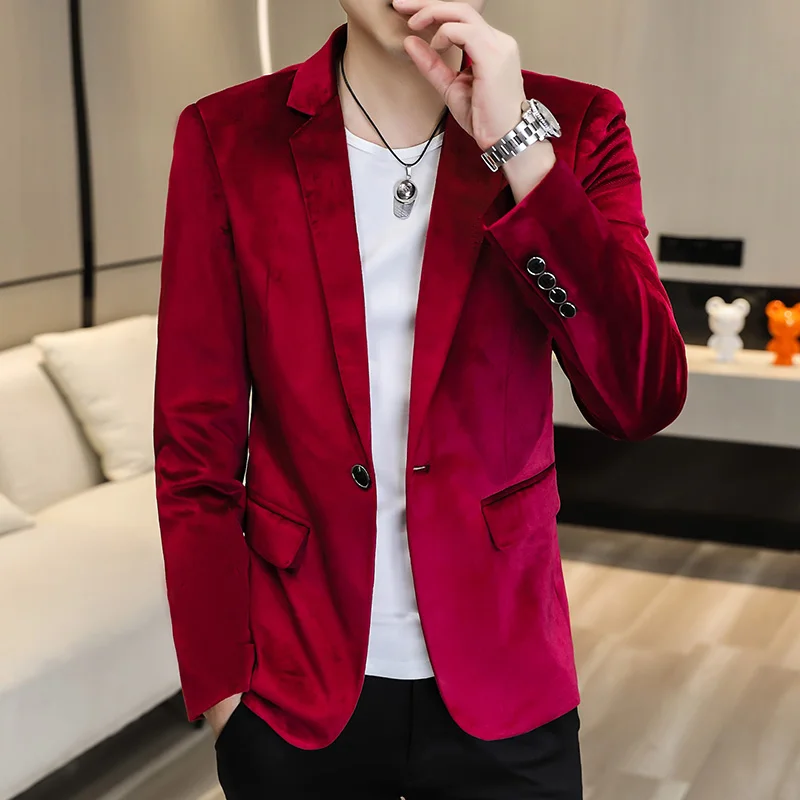 

2026 Blazer Outdoor Men's Velvet Fashion Business Trend Wedding Slimming Gentleman Casual Korean Travel High Formal Wear Blazer