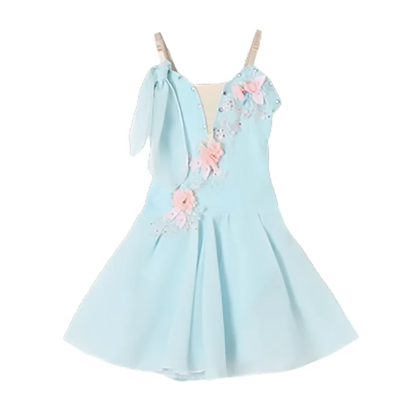 Vestido de Ballet para niñas, leotardo clásico de gasa, vestido de baile chino moderno, color rosa, azul y blanco