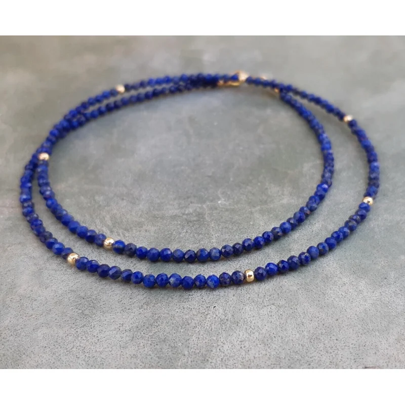 

A++ Natural Blue Lapis Lazuli Faceted Round Gemstone Beads 24" Handmade Necklace