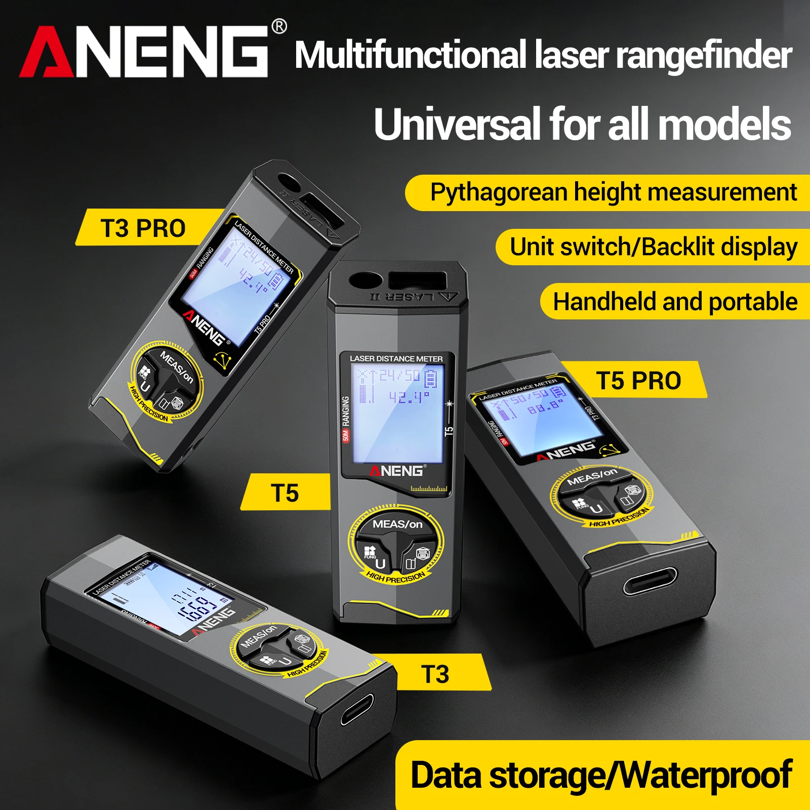 Laser-Entfernungsmesser ANENG T3 T3 Pro T5 T5 Pro 30M 50M Distanzmesser Wiederaufladbare Lithium-Batterie Handgehaltenes Laser-Messwerkzeug